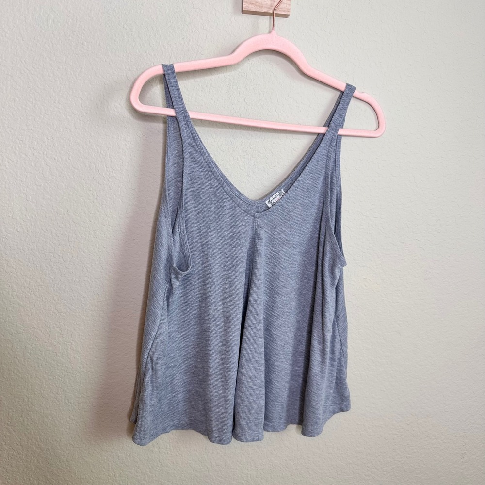 Intimately Free People Gray Ribbed V-Neck Swing Tank Top Size Medium Yoga Gym